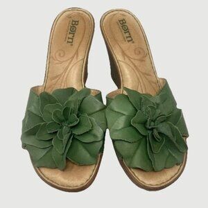 Born Olive Green Floral Slides Wedge Sandals – Size 6